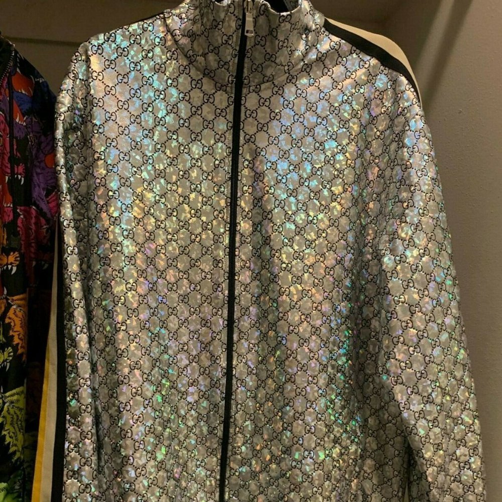 2020 GUCCI Laminated sparkling GG jersey jacket XL